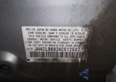 2004 Acura Tsx z USA, uszkodzony, nr VIN JH4CL96834C012507